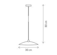 Desen tehnic al unei lămpi suspendate cu dimensiunile de 30 cm lățime și 80 cm înălțime.