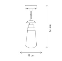 Imagine cu dimensiunile unei lămpi suspendate: 65 cm înălțime, 12 cm lățime.