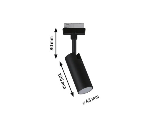 Spot negru pe șină cu dimensiuni