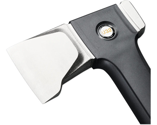 Topor cu mâner negru și lamă argintie