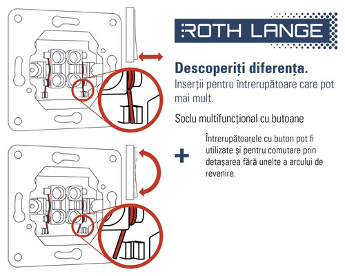 Sigla Roth Lange cu o reprezentare schematică a unei prize de comutator cu buton