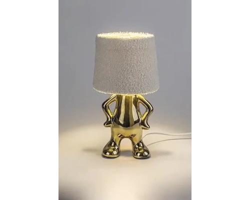Lampă decorativă de masă cu abajur și bază aurie în formă de figurină