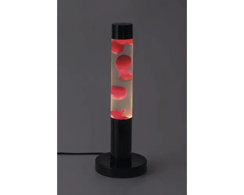 Lampă decorativă cu lavă, cu ceară roșie și bază neagră