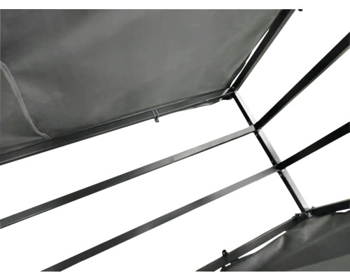 Vizualizare detaliată a unui pavilion cu cadru metalic și acoperiș din material textil