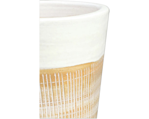 Prim-plan al unui ghiveci de flori cu linii verticale