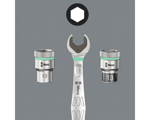 Cheie fিক্সă Wera cu două inserții pentru chei tubulare și simbol hexagonal interior