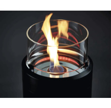 Foc decorativ cu cilindru de sticlă pe suport negru