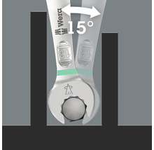 Ilustrație a unei chei fixe marca Wera cu un unghi de lucru de 15 grade