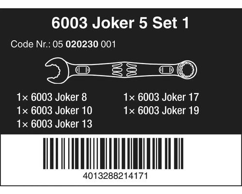 Set chei fixe 6003 Joker cu cod de produs, cod de bare și detalii despre dimensiune.