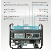 Generator de curent Könner und Söhnen KS 2900 cu afișaj LED, întrerupător motor, sistem antivibrații, prize și conector de împământare