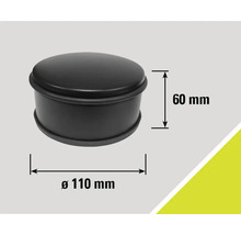 Opriitor de ușă negru cu un diametru de 110 milimetri și o înălțime de 60 milimetri.