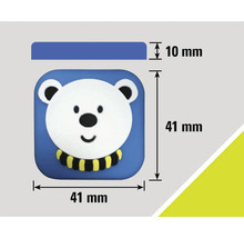 Dimensiunile unui buton de mobilă cu motiv urs: 41 mm x 41 mm, grosime 10 mm