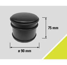 Opriitor de ușă negru cu dimensiunile 75 mm înălțime și 90 mm diametru.
