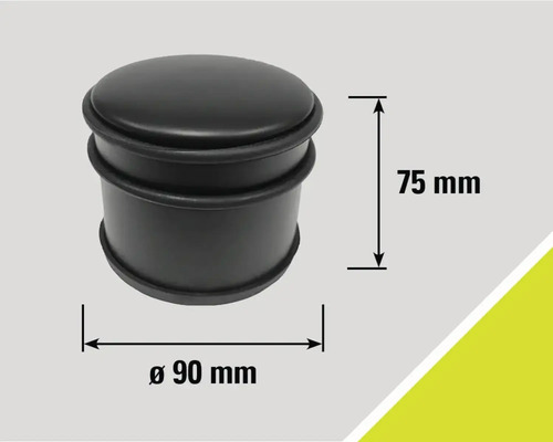 Opriitor de ușă negru cu dimensiunile 75 mm înălțime și 90 mm diametru.