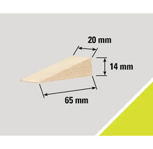 Pană din lemn cu dimensiunile de 65 mm lungime, 20 mm lățime și 14 mm înălțime
