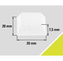 Imagine cu dimensiuni: 20 mm înălțime, 20 mm lățime, 7,5 mm adâncime
