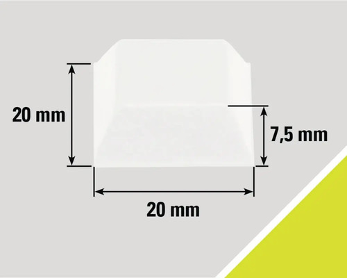 Imagine cu dimensiuni: 20 mm înălțime, 20 mm lățime, 7,5 mm adâncime