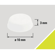 Glisor alb pentru mobilă cu dimensiunile de 10 mm diametru și 3 mm înălțime