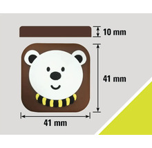 Dimensiunile opritorului de ușă cu motiv urs: 41 mm x 41 mm x 10 mm