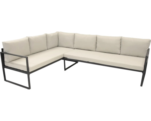 Bancă de colț de grădină cu cadru metalic și tapițerie