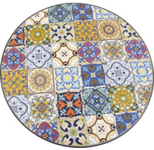 Blat de masă rotund cu model mozaic din plăci pătrate