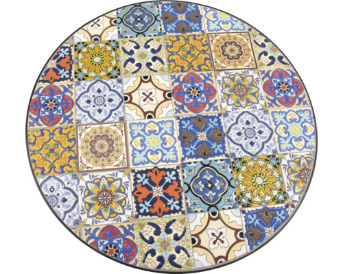 Blat de masă rotund cu model mozaic din plăci pătrate
