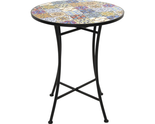 Masă grădină Garden Place metal/ceramică Ø 60 cm H 72 cm model mozaic Masa înaltă rotundă cu model mozaic pe blat și cadru metalic.