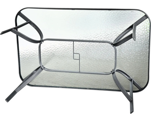 Masa de grădină cu blat de sticlă și cadru metalic