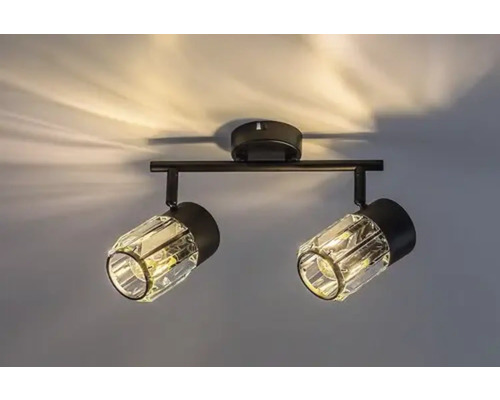 Lumină de plafon cu două spoturi și aspect de sticlă de cristal
