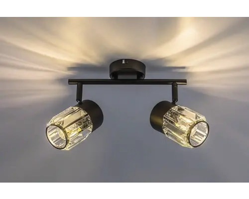 Lumină de plafon cu două spoturi și abajururi transparente