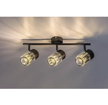 Lumină de tavan cu trei spoturi din metal și sticlă de cristal