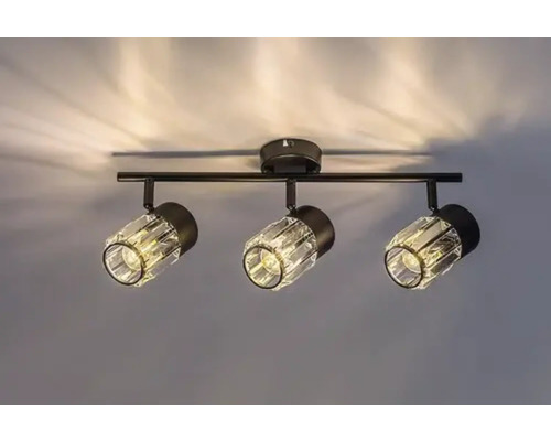 Lumină de tavan cu trei spoturi din metal și sticlă de cristal