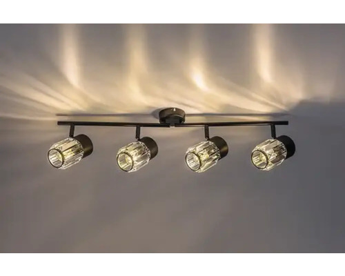 Lumină de plafon cu patru spoturi și elemente de cristal