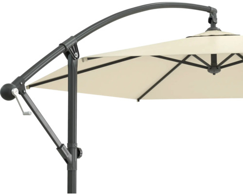 Imagine detaliată a unei umbrele de soare cu stâlp lateral și mecanism cu manivelă