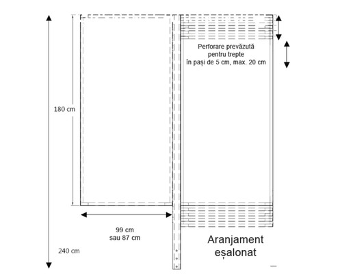 Desen tehnic al unui element de scară cu dimensiuni