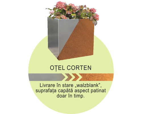 Jardinieră din oțel și oțel corten cu plante cu flori