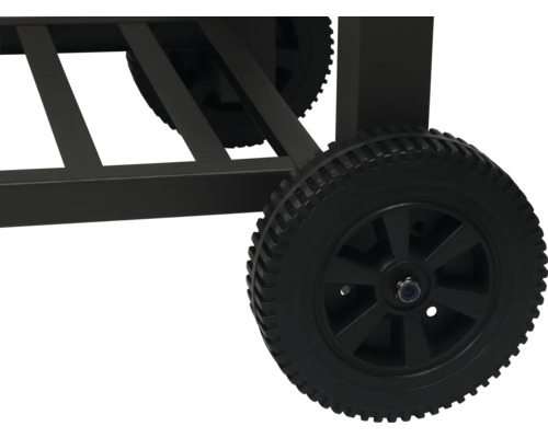 Imagine detaliată cu roțile căruciorului.