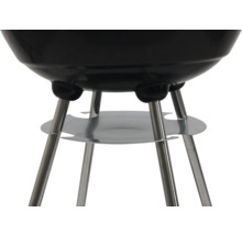 Vizualizare detaliată a unui grătar rotund cu picioare și spațiu de depozitare.