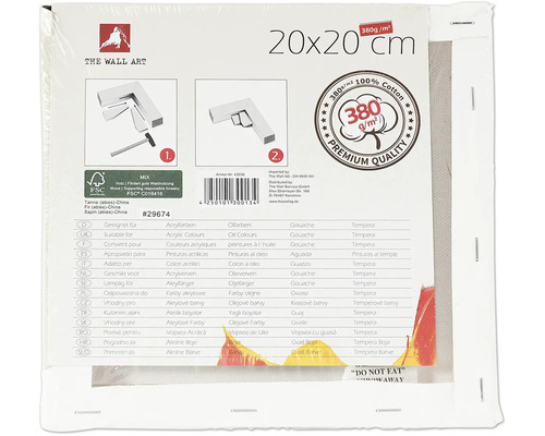 Pânză de pictură 20x20 cm, potrivită pentru vopsele acrilice, vopsele de ulei, guașă și tempera