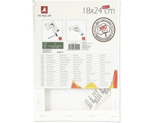 Șasiu de pânză cu dimensiunile 18x24 cm și o greutate de 380 grame pe metru pătrat