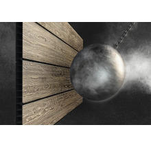 Placă decorativă cu aspect de lemn și bilă de demolare