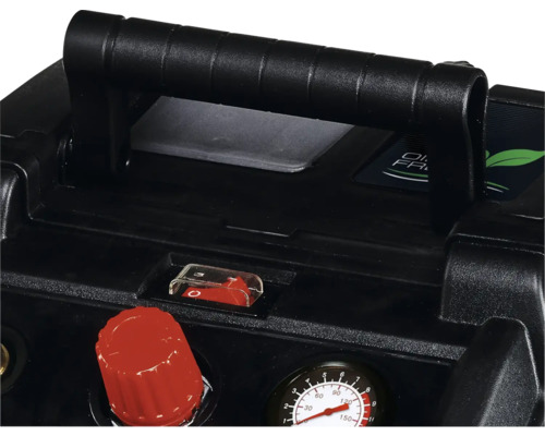 Imagine detaliată cu un compresor cu mâner, comutator și manometru