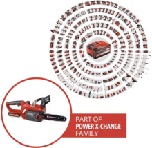 Familia de acumulatori Einhell Power X-Change cu drujbă și acumulator