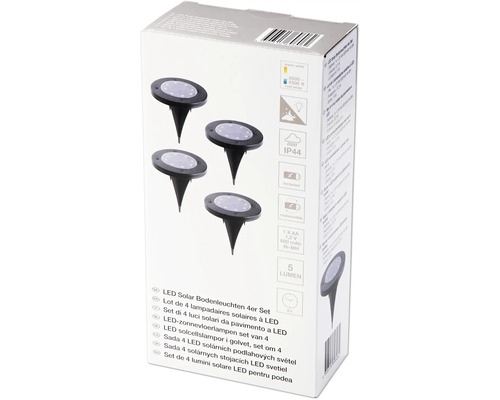Set de patru lumini solare de podea cu LED în ambalaj