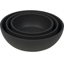 Trei vase de plantare negre din plastic stivuite unul în celălalt