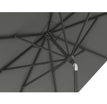 Vizualizare detaliată a unei umbrele de soare care arată suporturile și mecanismul