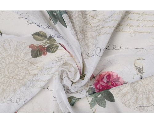 Material decorativ cu modele florale, cu păsări și litere