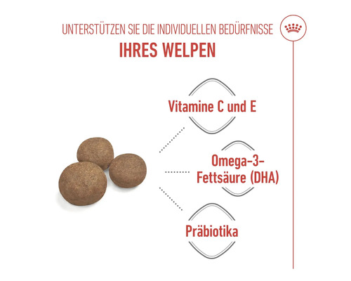 Hrană pentru căței cu vitaminele C și E, acizi grași Omega-3 și prebiotice