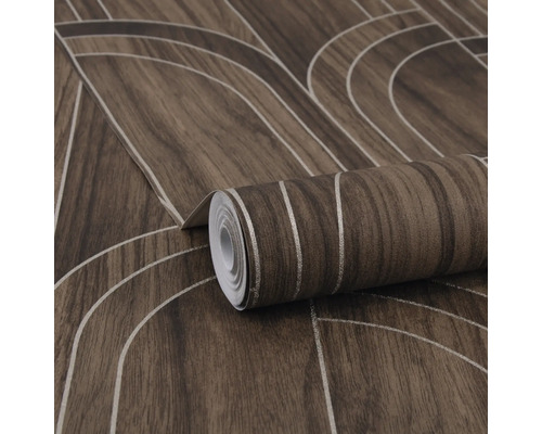 Rola tapetă vinil cu textură de lemn și modele geometrice