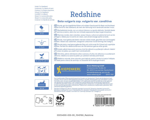 Bandă de semințe sfeclă roșie Redshine cu instrucțiuni de cultivare